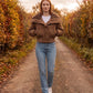 Short Puffer Jacket with Knit Collar and Buttons