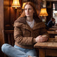 Short Puffer Jacket with Knit Collar and Buttons
