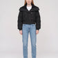 Short Puffer Jacket with Knit Collar and Buttons