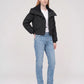 Short Puffer Jacket with Knit Collar and Buttons