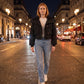 Short Puffer Jacket with Knit Collar and Buttons