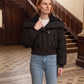 Short Puffer Jacket with Knit Collar and Buttons
