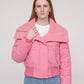 Short Puffer Jacket with Knit Collar and Buttons