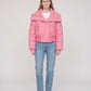 Short Puffer Jacket with Knit Collar and Buttons