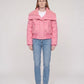 Short Puffer Jacket with Knit Collar and Buttons