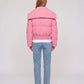 Short Puffer Jacket with Knit Collar and Buttons