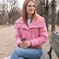 Short Puffer Jacket with Knit Collar and Buttons