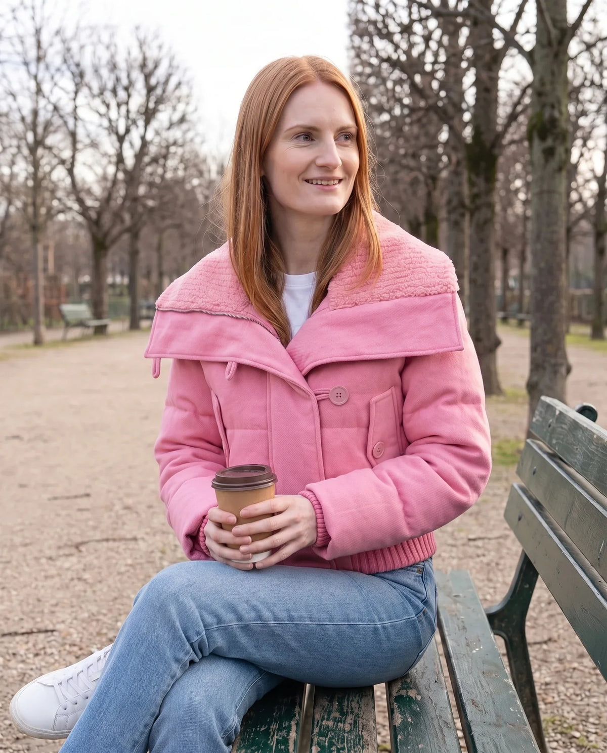 Short Puffer Jacket with Knit Collar and Buttons