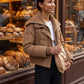 Short Puffer Jacket with Knitted Collar