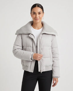 Short Puffer Jacket with Knitted Collar