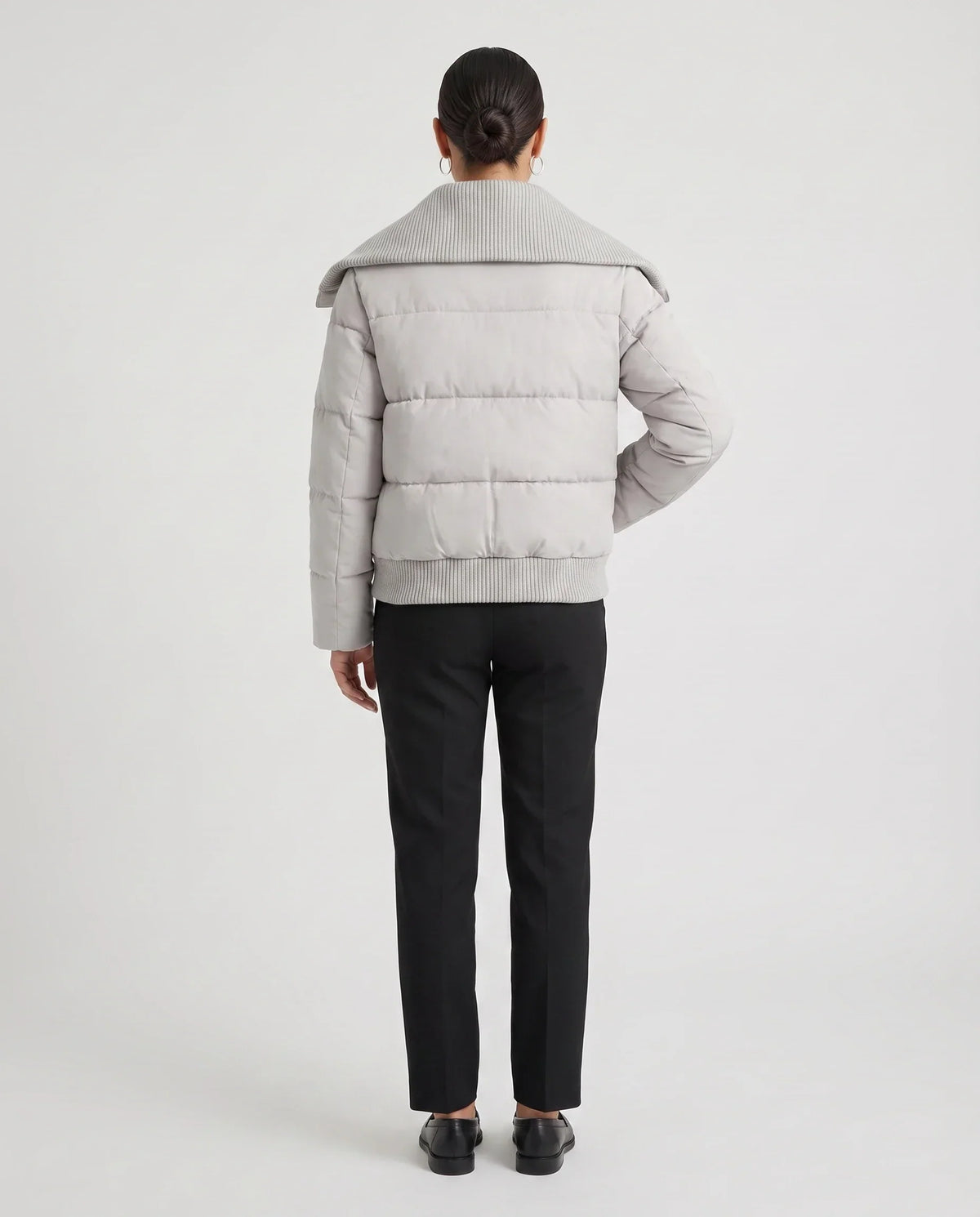 Short Puffer Jacket with Knitted Collar