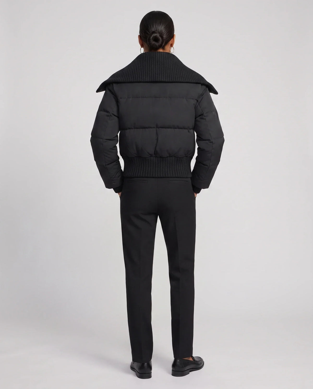 Short Puffer Jacket with Knitted Collar