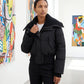 Short Puffer Jacket with Knitted Collar