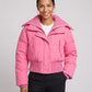 Short Puffer Jacket with Knitted Collar