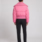 Short Puffer Jacket with Knitted Collar