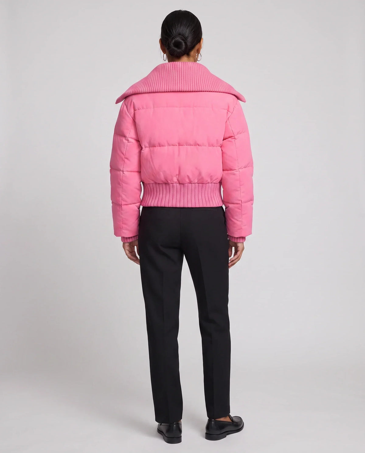 Short Puffer Jacket with Knitted Collar