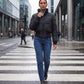 Short Black Puffer Jacket with Ribbed Hem