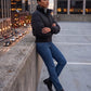 Short Black Puffer Jacket with Ribbed Hem