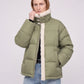 Short Oversized Puffer Jacket with Sherpa Trim