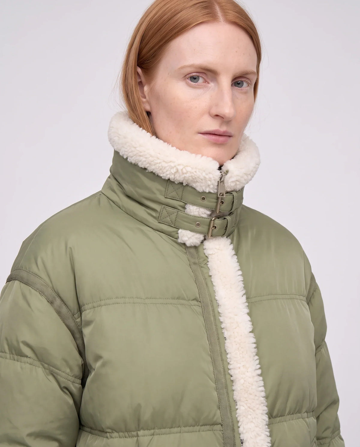 Short Oversized Puffer Jacket with Sherpa Trim
