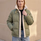 Short Oversized Puffer Jacket with Sherpa Trim