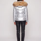 Short Shiny Puffer Jacket with Faux Fur Hood