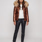 Short Shiny Puffer Jacket with Faux Fur Hood