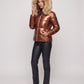 Short Shiny Puffer Jacket with Faux Fur Hood