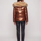 Short Shiny Puffer Jacket with Faux Fur Hood