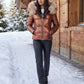 Short Shiny Puffer Jacket with Faux Fur Hood