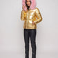Short Shiny Puffer Jacket with Faux Fur Hood