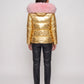 Short Shiny Puffer Jacket with Faux Fur Hood