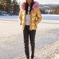 Short Shiny Puffer Jacket with Faux Fur Hood