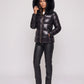 Short Shiny Puffer Jacket with Faux Fur Hood