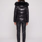 Short Shiny Puffer Jacket with Faux Fur Hood