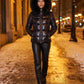 Short Shiny Puffer Jacket with Faux Fur Hood