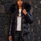 Short Shiny Puffer Jacket with Faux Fur Hood