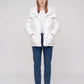 Short Shiny Puffer Jacket with Patch Pockets