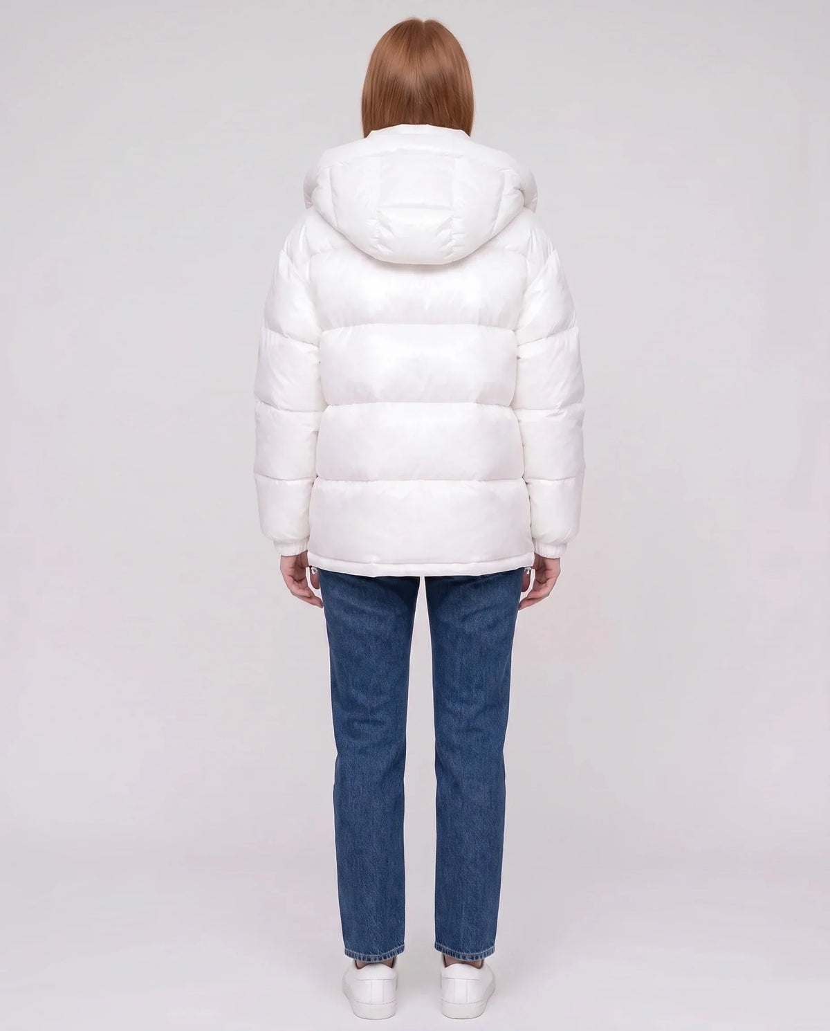 Short Shiny Puffer Jacket with Patch Pockets