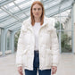 Short Shiny Puffer Jacket with Patch Pockets
