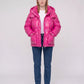 Short Shiny Puffer Jacket with Patch Pockets