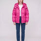 Short Shiny Puffer Jacket with Patch Pockets