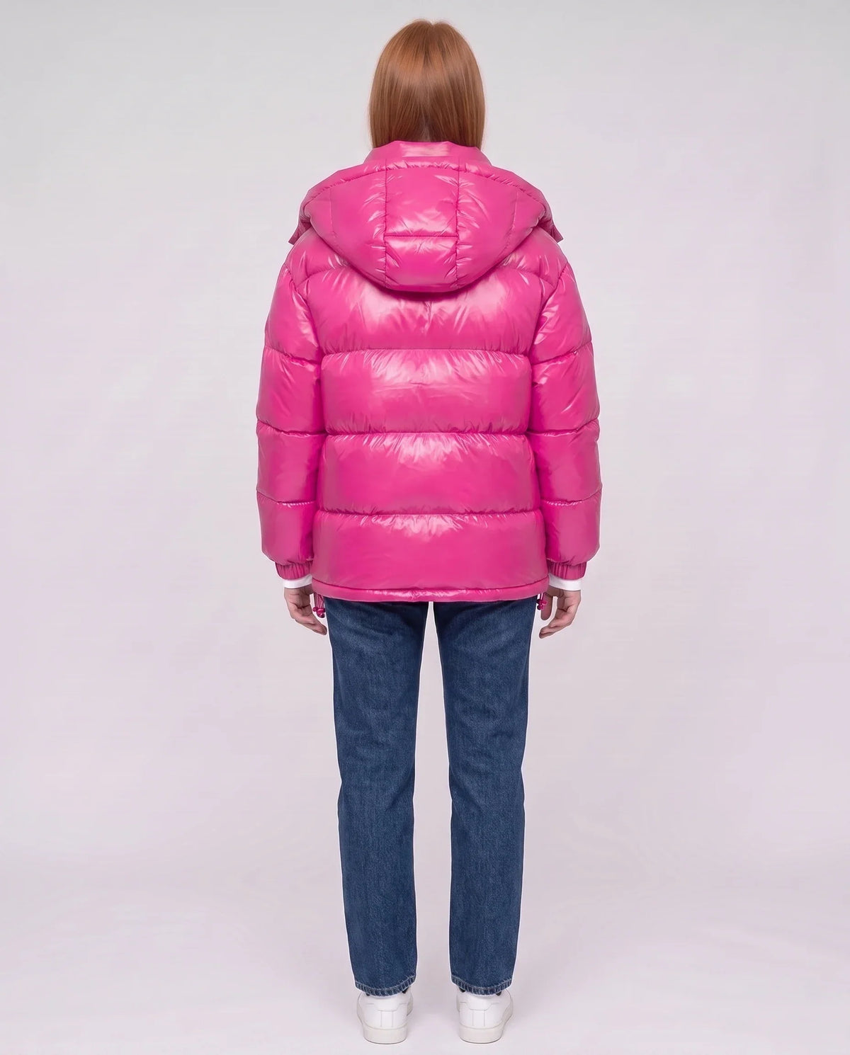 Short Shiny Puffer Jacket with Patch Pockets