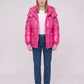 Short Shiny Puffer Jacket with Patch Pockets