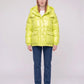 Short Shiny Puffer Jacket with Patch Pockets