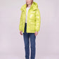 Short Shiny Puffer Jacket with Patch Pockets