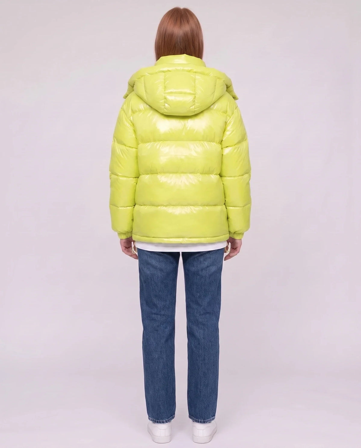 Short Shiny Puffer Jacket with Patch Pockets