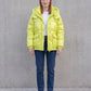Short Shiny Puffer Jacket with Patch Pockets