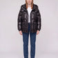 Short Shiny Puffer Jacket with Patch Pockets