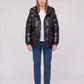 Short Shiny Puffer Jacket with Patch Pockets